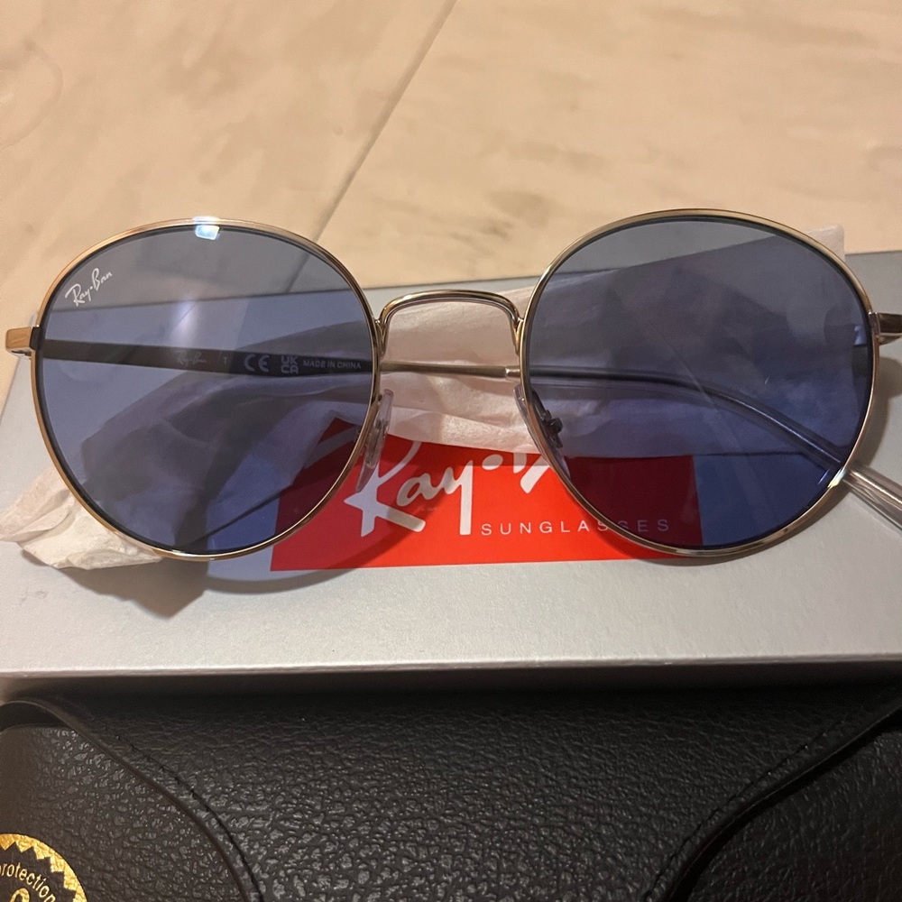 Ray-Ban Gold Frame Sunglasses with Blue Lenses